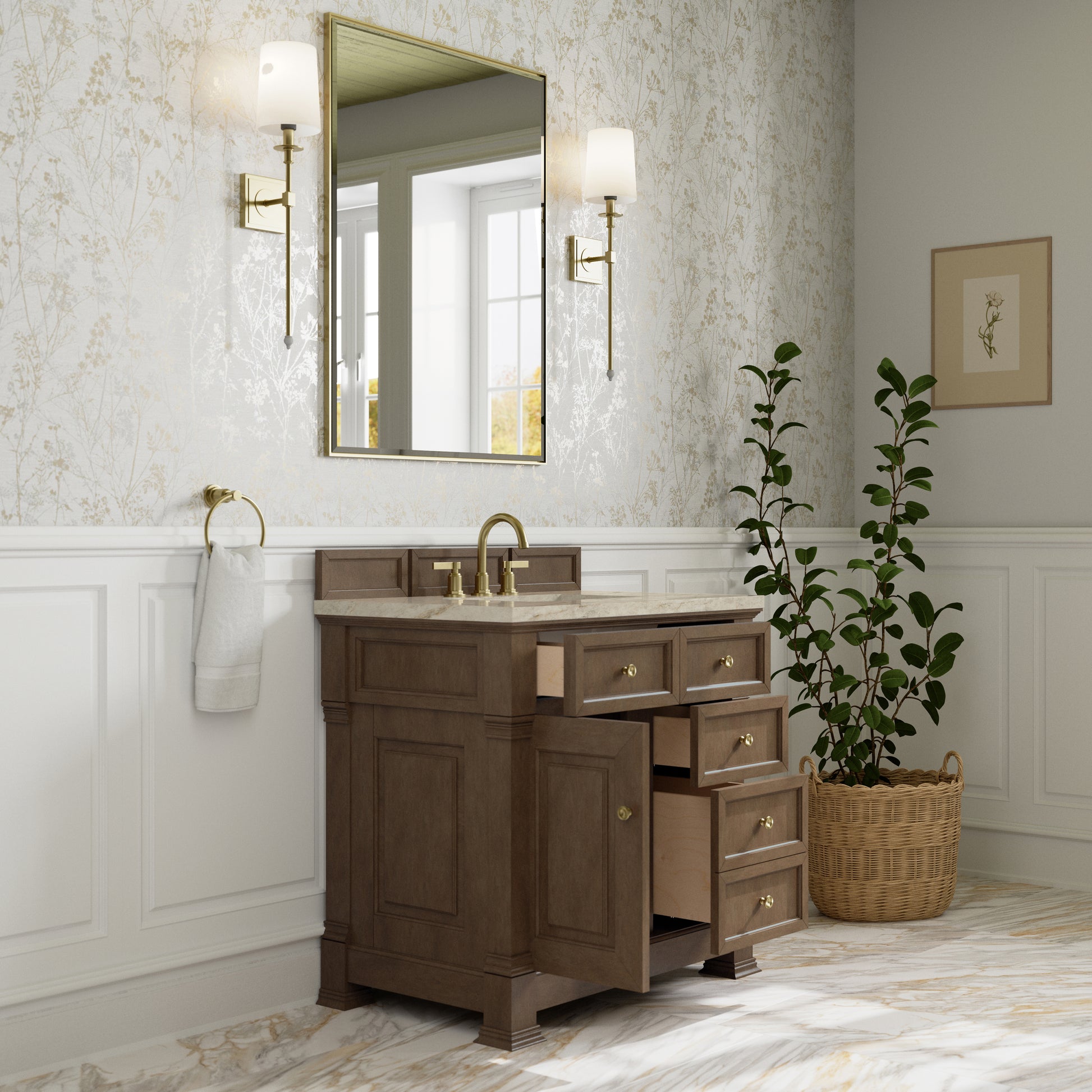 Renovate for Less Atlanta Brookfield 36" Single Vanity, Pecan, w/ 3 CM Tajnar Eclos Top