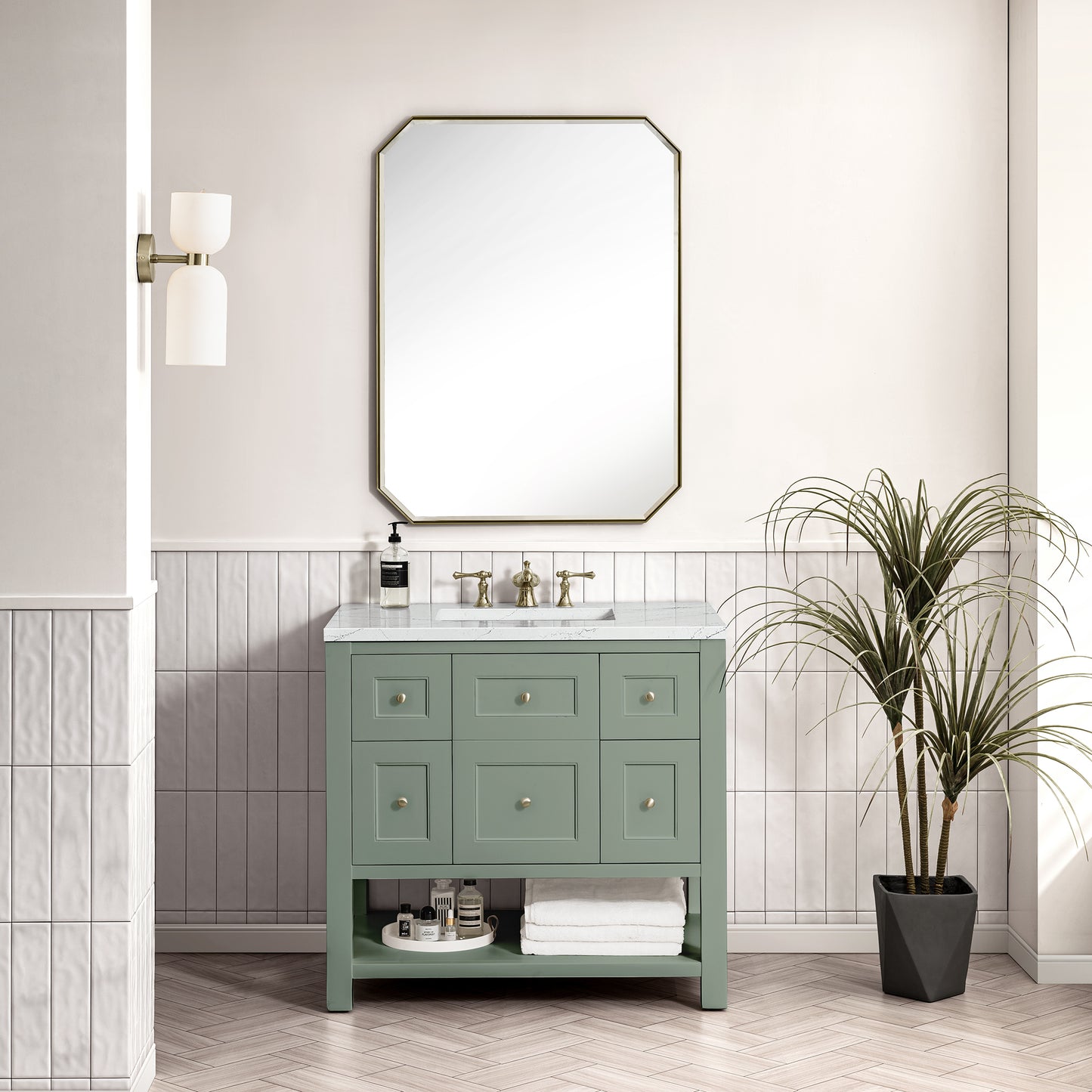 Renovate for Less Atlanta Breckenridge 36" Single Vanity, Smokey Celadon w/ 3 CM Ethereal Noctis Top