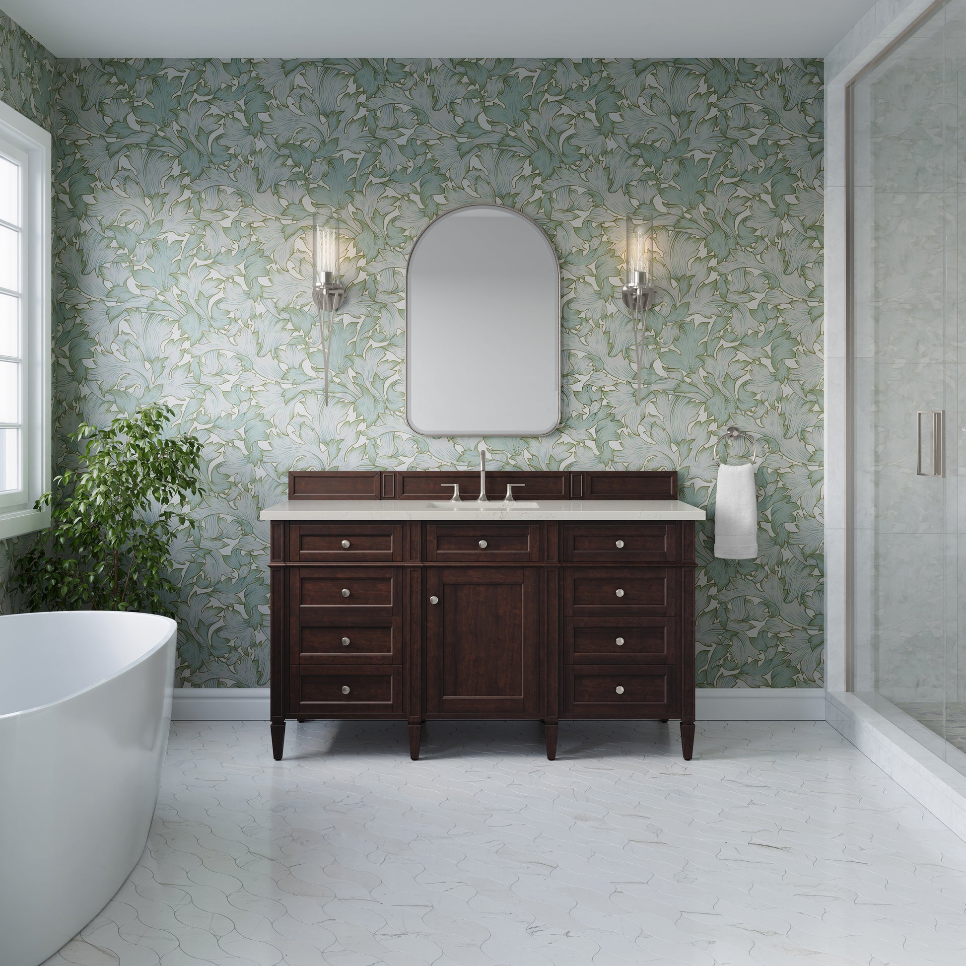 Renovate for Less Atlanta Brittany 60" Single Vanity, Burnished Mahogany, w/ 3 CM Siberian Silestone Top