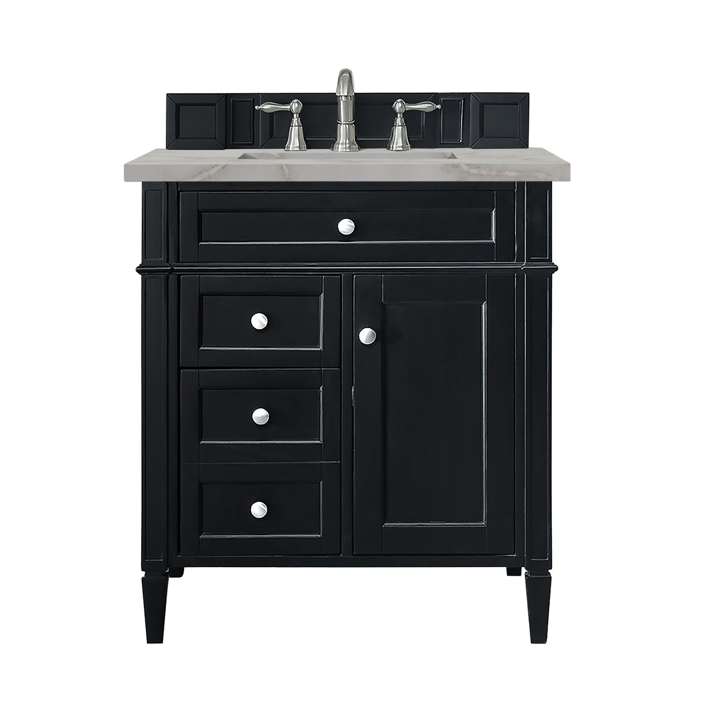 Renovate for Less Atlanta Brittany 30" Single Vanity, Black Onyx, w/ 3 CM Victorian Silver Silestone Top