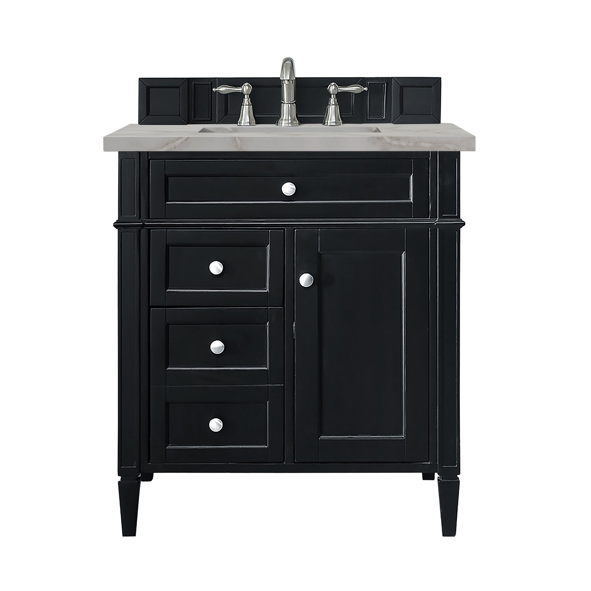 Renovate for Less Atlanta Brittany 30" Single Vanity, Black Onyx, w/ 3 CM Victorian Silver Silestone Top