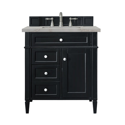 Renovate for Less Atlanta Brittany 30" Single Vanity, Black Onyx, w/ 3 CM Victorian Silver Silestone Top