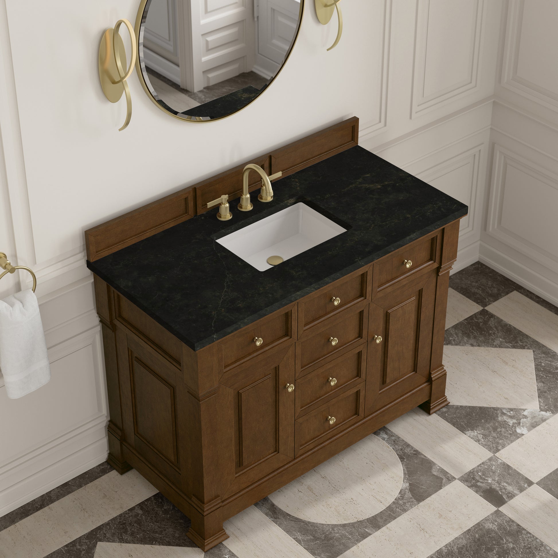 Renovate for Less Atlanta Brookfield 48" Single Vanity, Honey Oak, w/ 3 CM Phantome Eclos Top