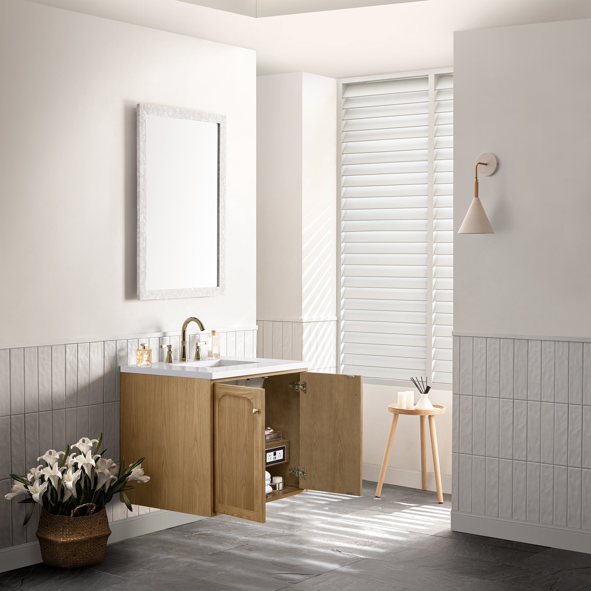 Renovate for Less Atlanta Laurent 30" Single Vanity, Light Natural Oak w/ 3 CM White Zeus Top