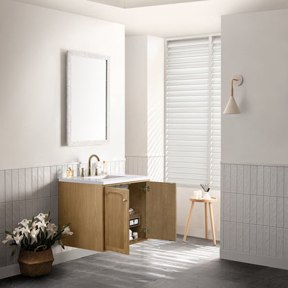 Renovate for Less Atlanta Laurent 30" Single Vanity, Light Natural Oak w/ 3 CM White Zeus Top