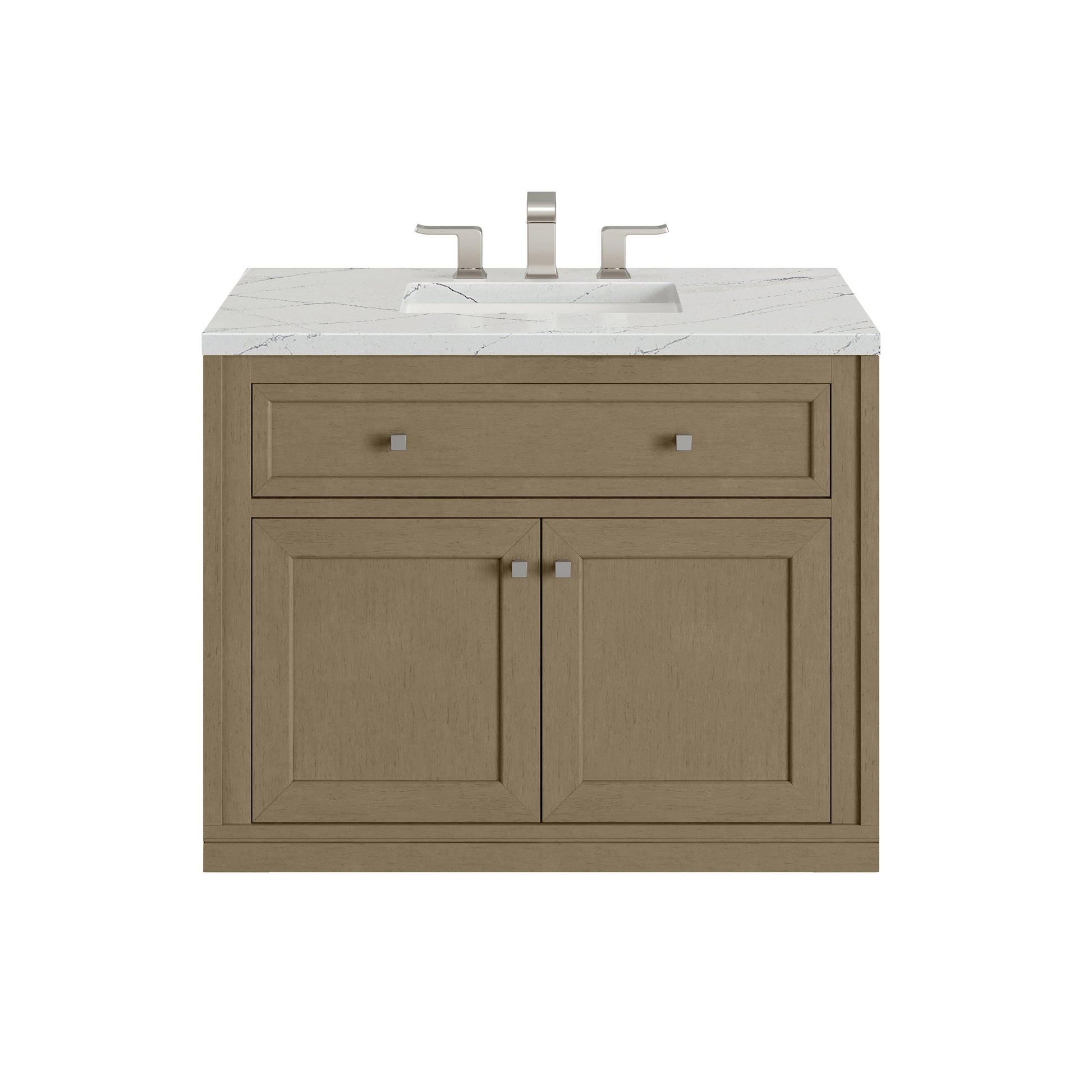 Renovate for Less Atlanta Chicago 36" Single Vanity, Walnut Whisper, w/ 3 CM Ethereal Noctis Silestone® Top
