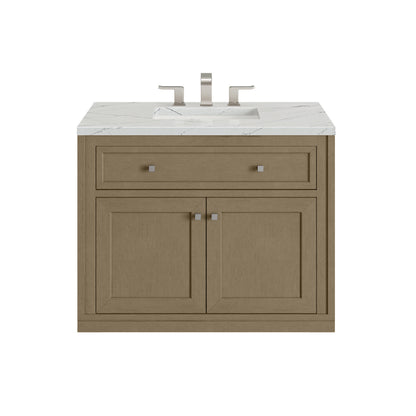 Renovate for Less Atlanta Chicago 36" Single Vanity, Walnut Whisper, w/ 3 CM Ethereal Noctis Silestone® Top
