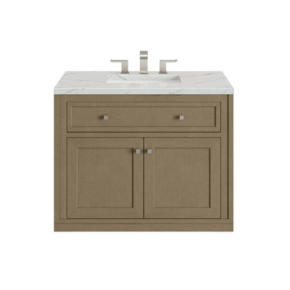 Chicago 36" Single Vanity, Walnut Whisper, w/ 3 CM Ethereal Noctis Silestone® Top