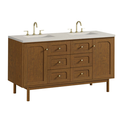 Renovate for Less Atlanta Laurent 60" Double Vanity, Honey Oak w/ 3 CM Siberian Silestone Top w/FreePower Wireless Charger