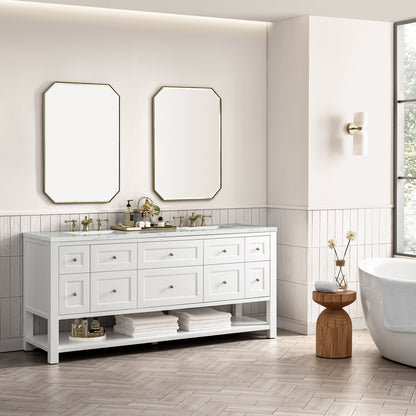 Renovate for Less Atlanta Breckenridge 72" Double Vanity, Bright White w/ 3 CM Ethereal Noctis Top