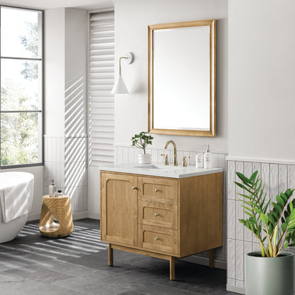 Renovate for Less Atlanta Laurent 36" Single Vanity, Light Natural Oak w/ 3 CM Lime Delight Top