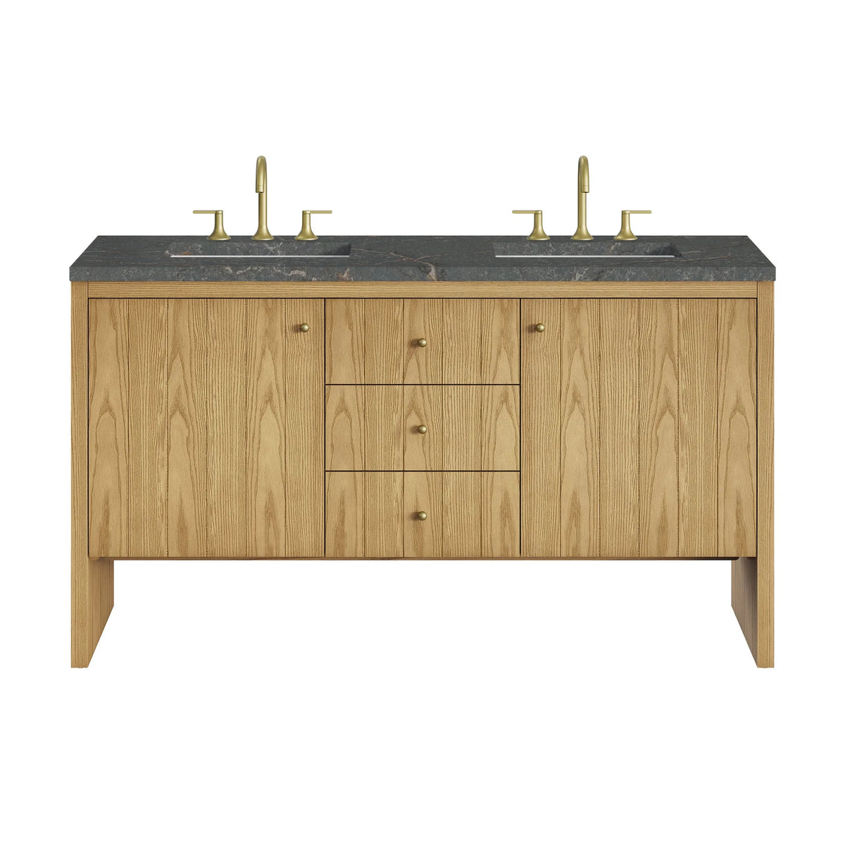 Hudson 60" Double Vanity, Light Natural Oak w/ 3 CM Parisien Bleu Top w/FreePower Wireless Charger