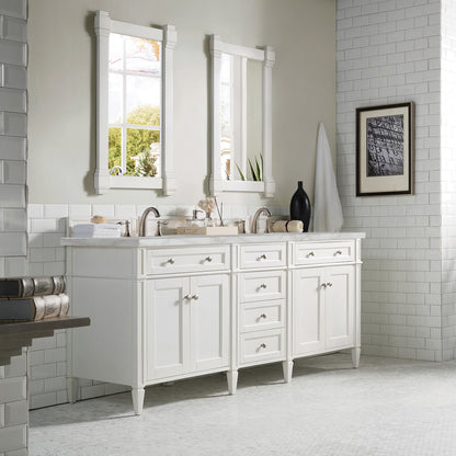 Renovate for Less Atlanta Brittany 72" Double Vanity, Bright White Vanity w/ 3 CM Victorian Silver Silestone Top w/FreePower Wireless Charger