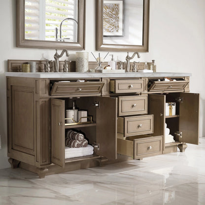 Bristol 72" Double Vanity, Whitewashed Walnut w/ 3 CM Victorian Silver Silestone Top w/FreePower Wireless Charger