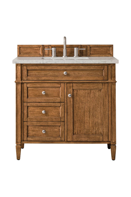 Brittany 36" Single Vanity, Saddle Brown w/ 3 CM Eternal Jasmine Pearl Silestone Top