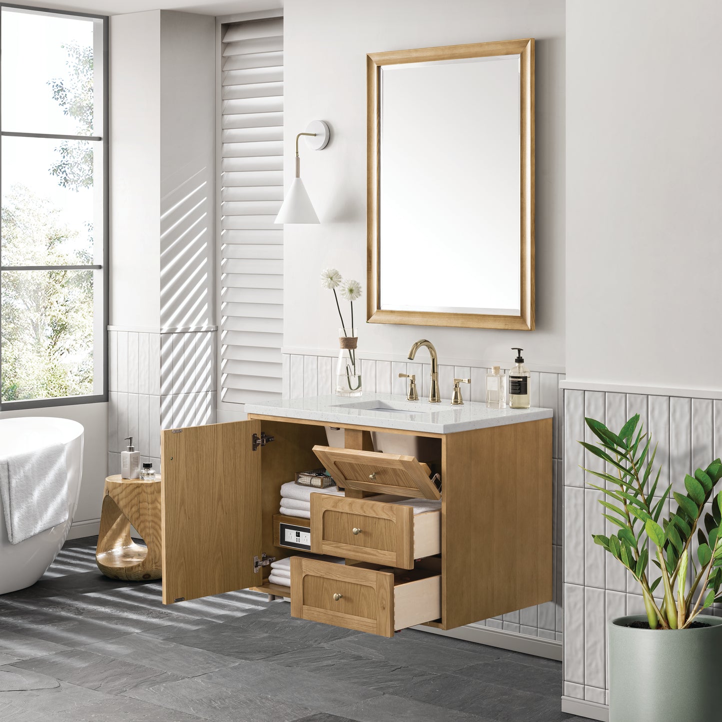 Renovate for Less Atlanta Laurent 36" Single Vanity, Light Natural Oak w/ 3 CM Lime Delight Top