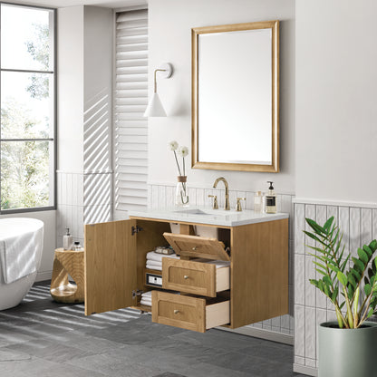 Renovate for Less Atlanta Laurent 36" Single Vanity, Light Natural Oak w/ 3 CM Lime Delight Top