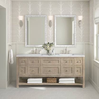 Renovate for Less Atlanta Breckenridge 72" Double Vanity, Whitewashed Oak w/ 3 CM Ethereal Noctis Silestone Top w/FreePower Wireless Charger