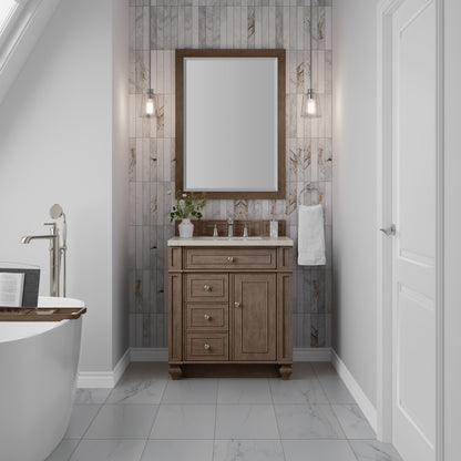 Renovate for Less Atlanta Bristol 30" Single Vanity, Whitewashed Walnut, w/ 3 CM Siberian Silestone Top