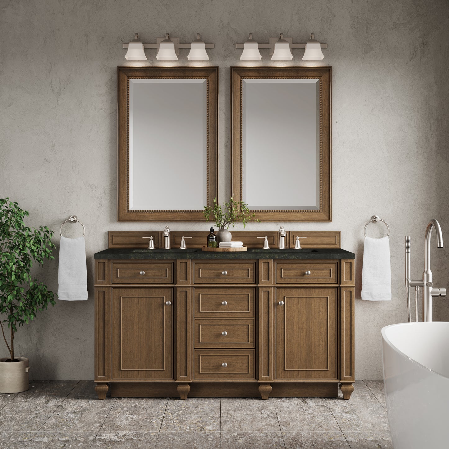 Renovate for Less Atlanta Bristol 60" Double Vanity, Saddle Brown, w/ 3 CM Phantome Eclos Top