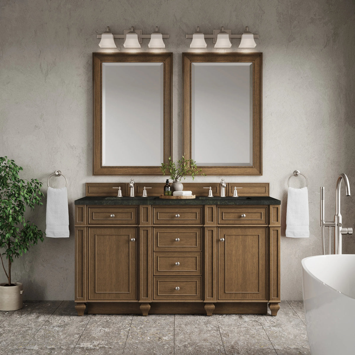 Bristol 60" Double Vanity, Saddle Brown, w/ 3 CM Phantome Eclos Top
