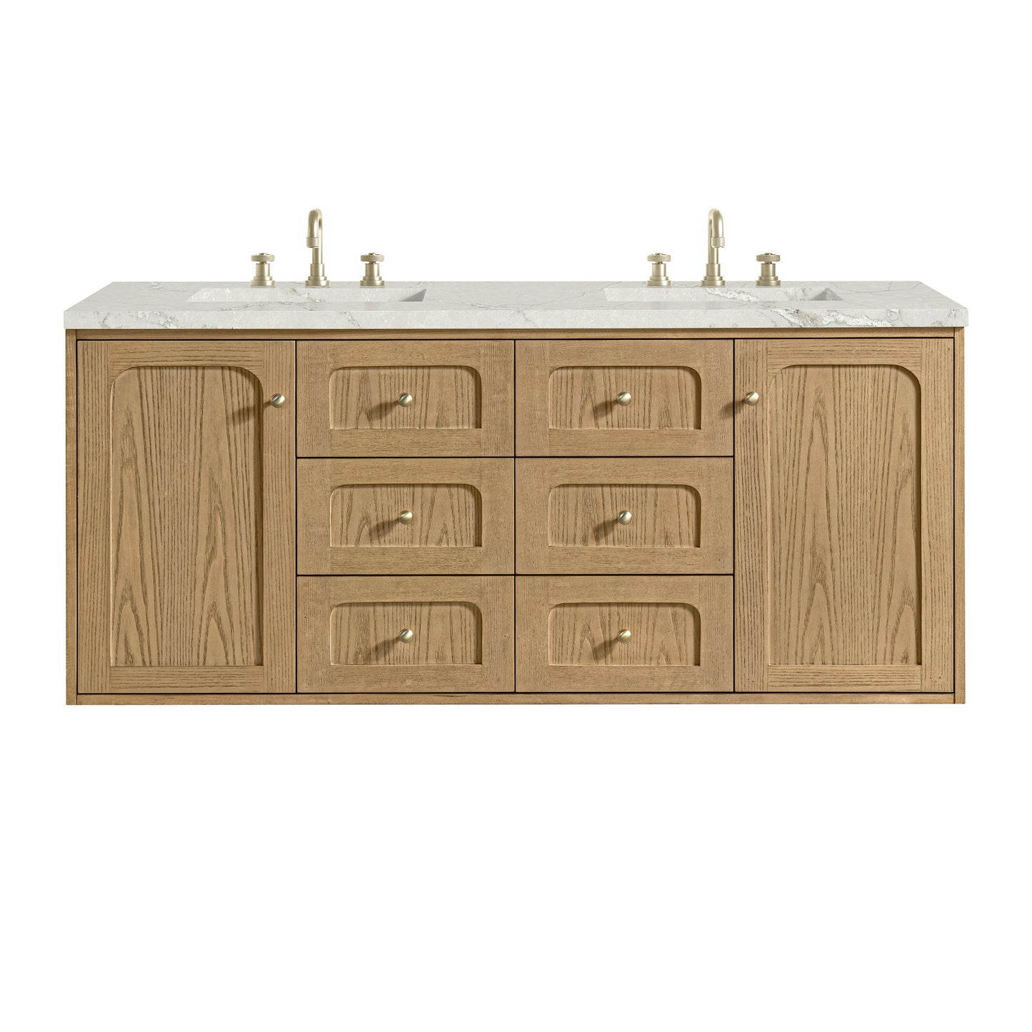 Renovate for Less Atlanta Laurent 60" Double Vanity, Light Natural Oak, w/ 3 CM Victorian Silver Quartz Top