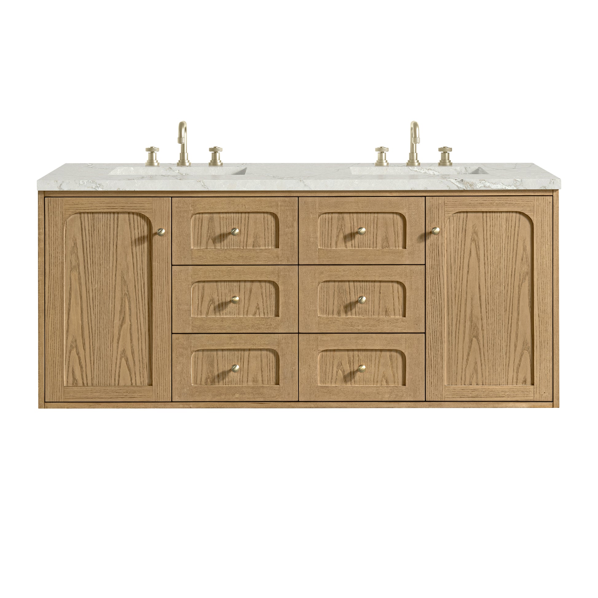 Renovate for Less Atlanta Laurent 60" Double Vanity, Light Natural Oak, w/ 3 CM Victorian Silver Quartz Top