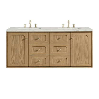 Renovate for Less Atlanta Laurent 60" Double Vanity, Light Natural Oak, w/ 3 CM Victorian Silver Quartz Top