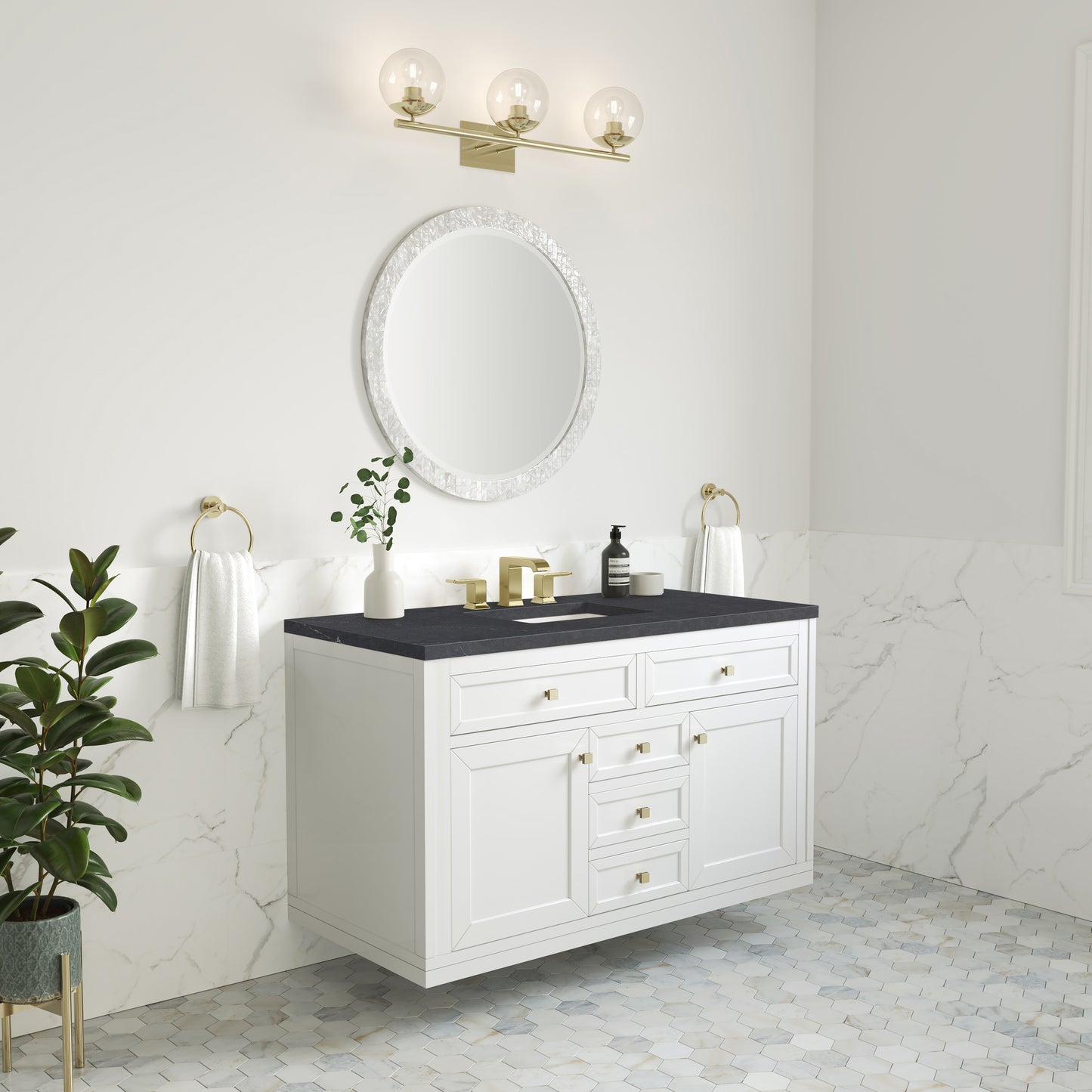 Renovate for Less Atlanta Chicago 48" Single Vanity, Glossy White, w/ 3 CM Charcoal Soapstone Silestone® Top