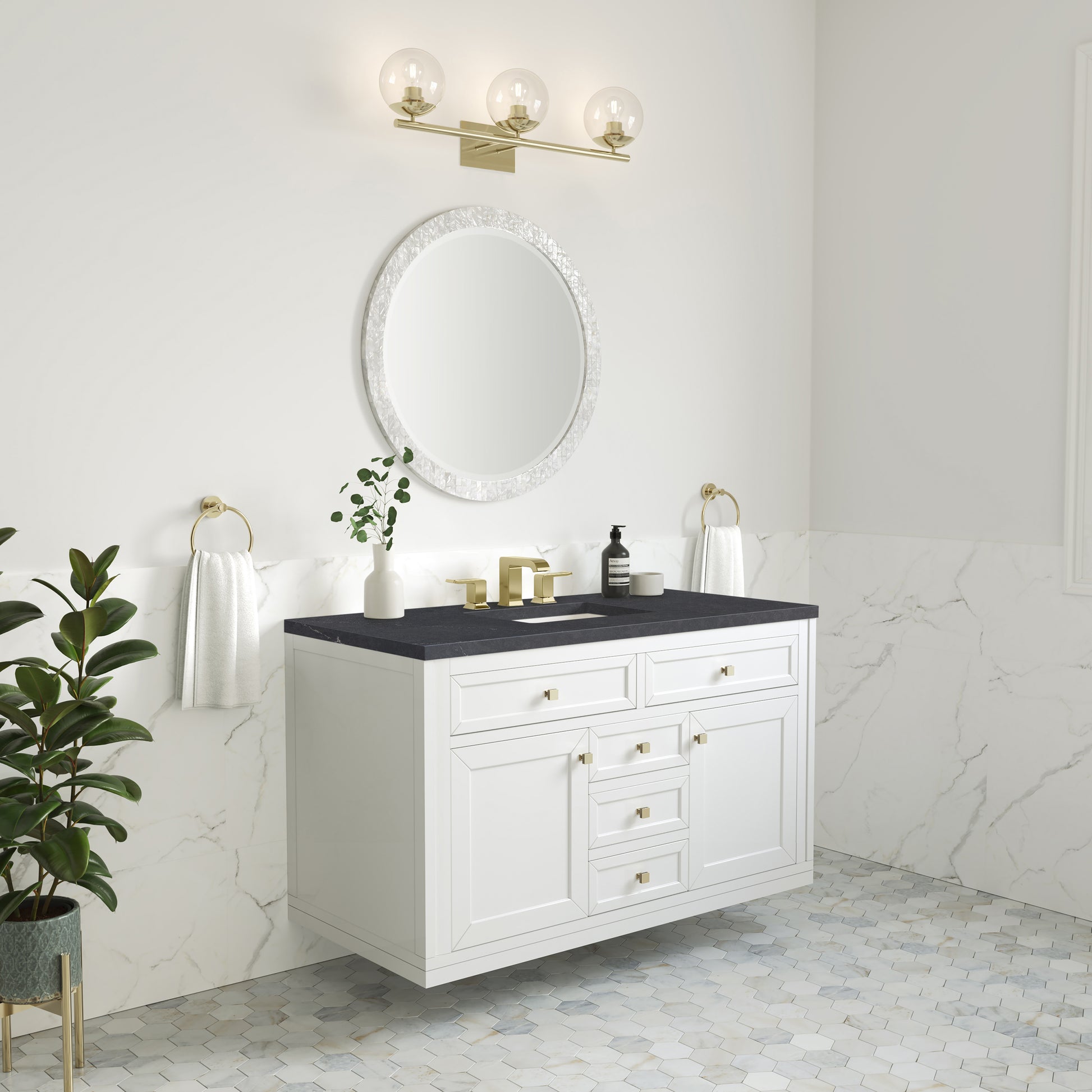 Renovate for Less Atlanta Chicago 48" Single Vanity, Glossy White, w/ 3 CM Charcoal Soapstone Silestone® Top