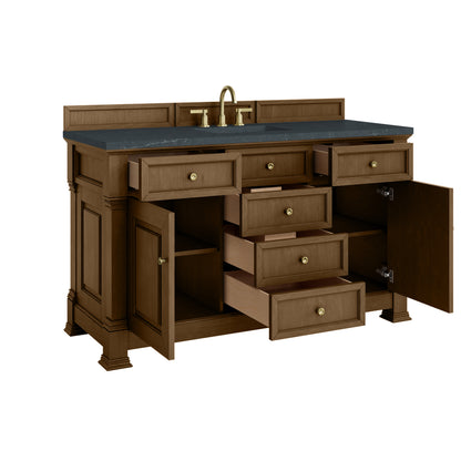 Renovate for Less Atlanta Brookfield 60" Single Vanity, Honey Oak w/3 CM Charcoal Soapstone Silestone Top
