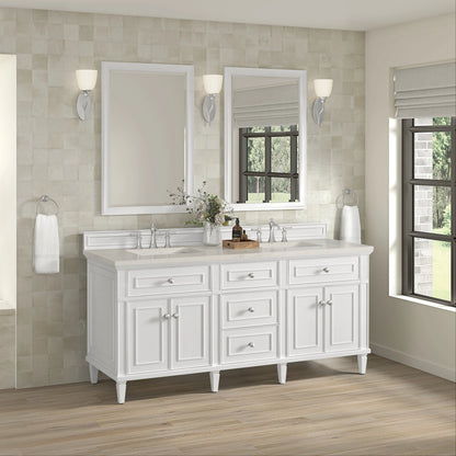 Lorelai 72" Double Vanity, Bright White, w/ 3 CM Siberian Silestone Top w/FreePower Wireless Charger