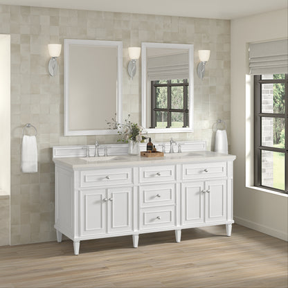 Renovate for Less Atlanta Lorelai 72" Double Vanity, Bright White, w/ 3 CM Siberian Silestone Top w/FreePower Wireless Charger