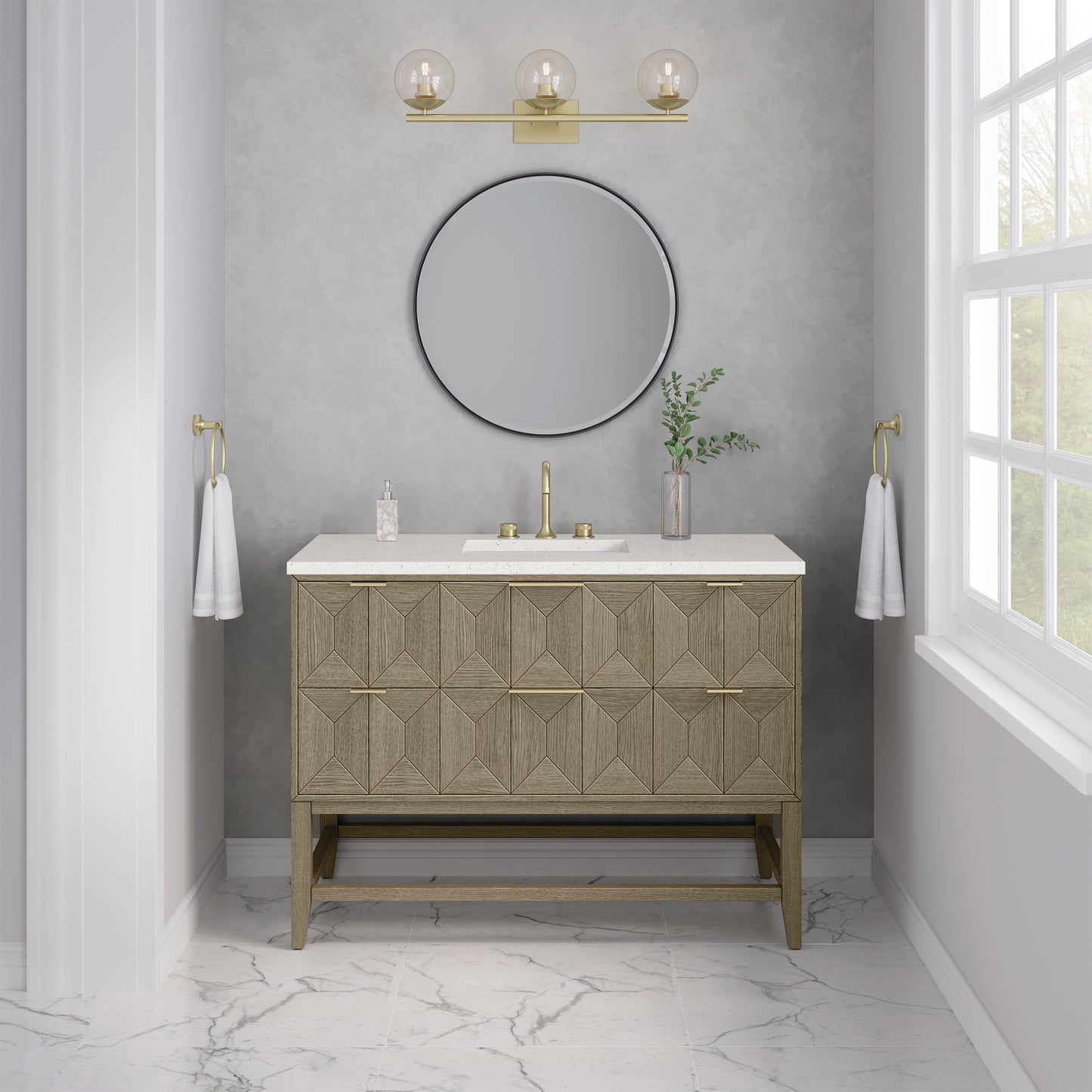 Renovate for Less Atlanta Emmeline 48" Single Vanity, Pebble Oak w/ 3 CM Lime Delight Silestone Top
