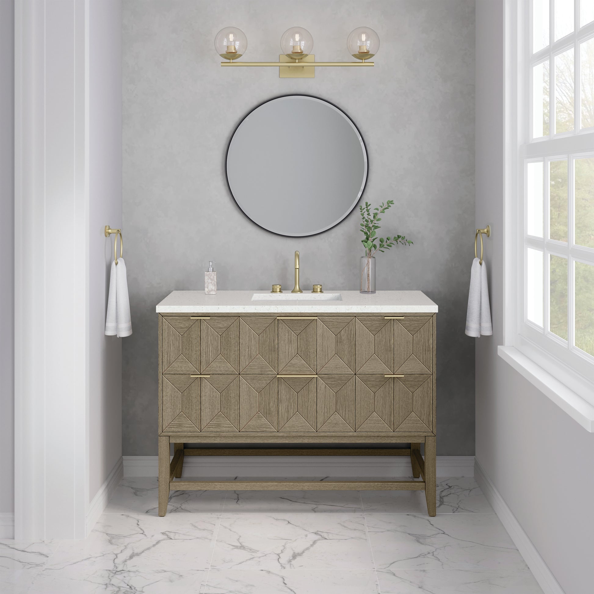 Renovate for Less Atlanta Emmeline 48" Single Vanity, Pebble Oak w/ 3 CM Lime Delight Silestone Top