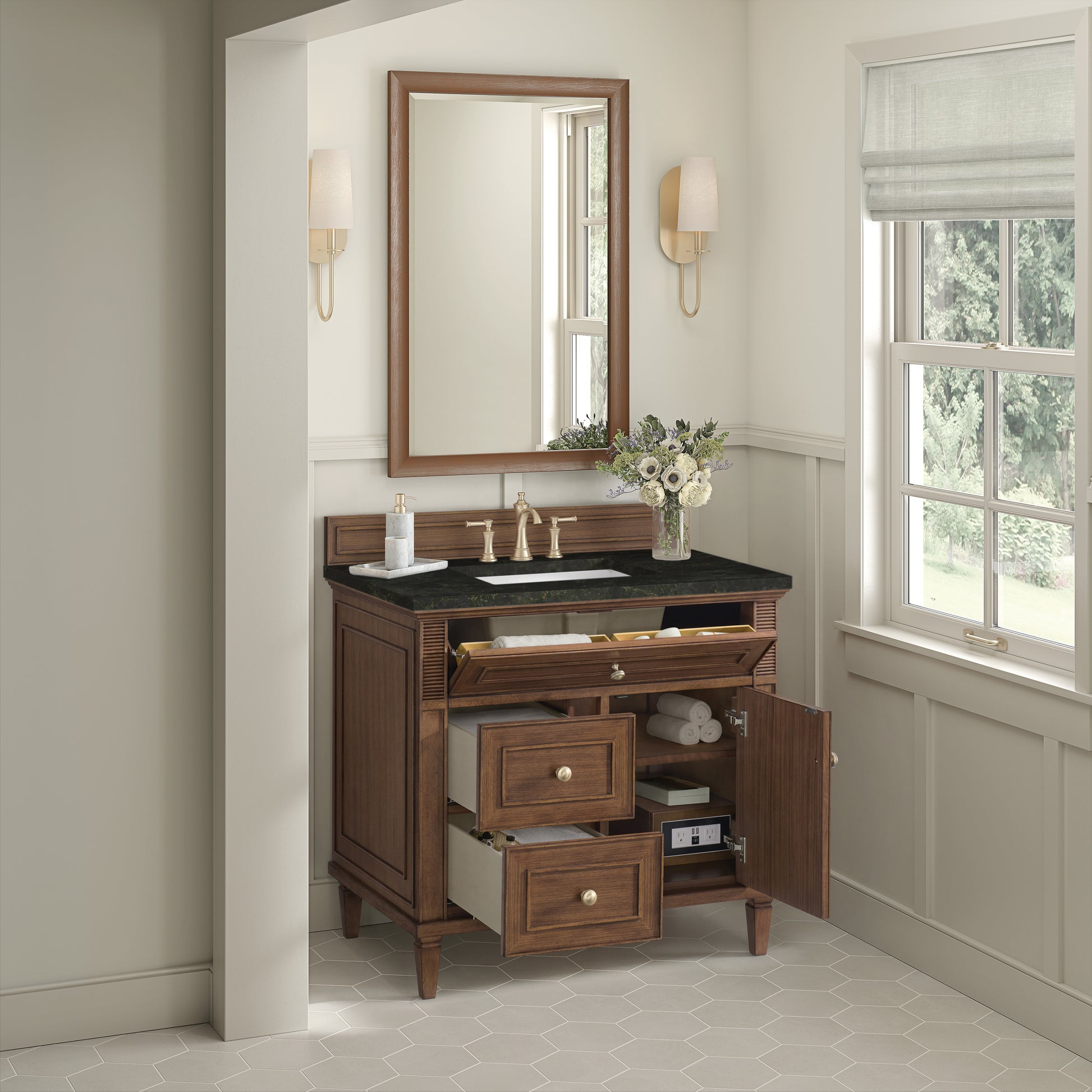 Renovate for Less Atlanta Lorelai 36" Single Vanity, Mid-Century Walnut, w/ 3 CM Phantome Eclos Top