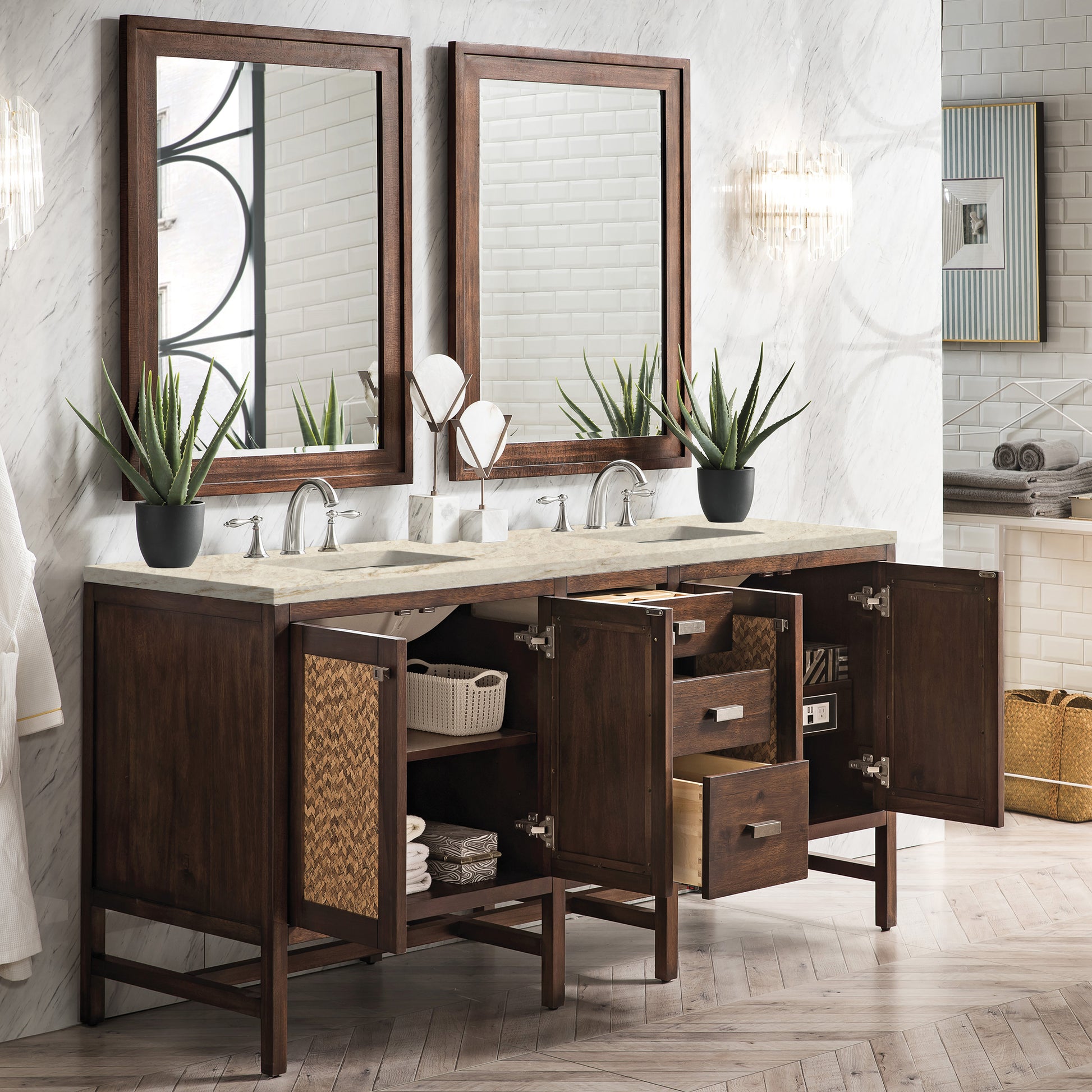 Renovate for Less Atlanta Addison 72" Double Vanity, Mid-Century Acacia, w/ 3 CM Tajnar Eclos Top