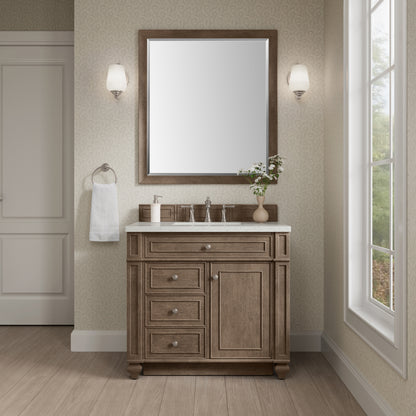 Renovate for Less Atlanta Bristol 36" Single Vanity, Whitewashed Walnut w/ 3 CM Lime Delight Silestone Top