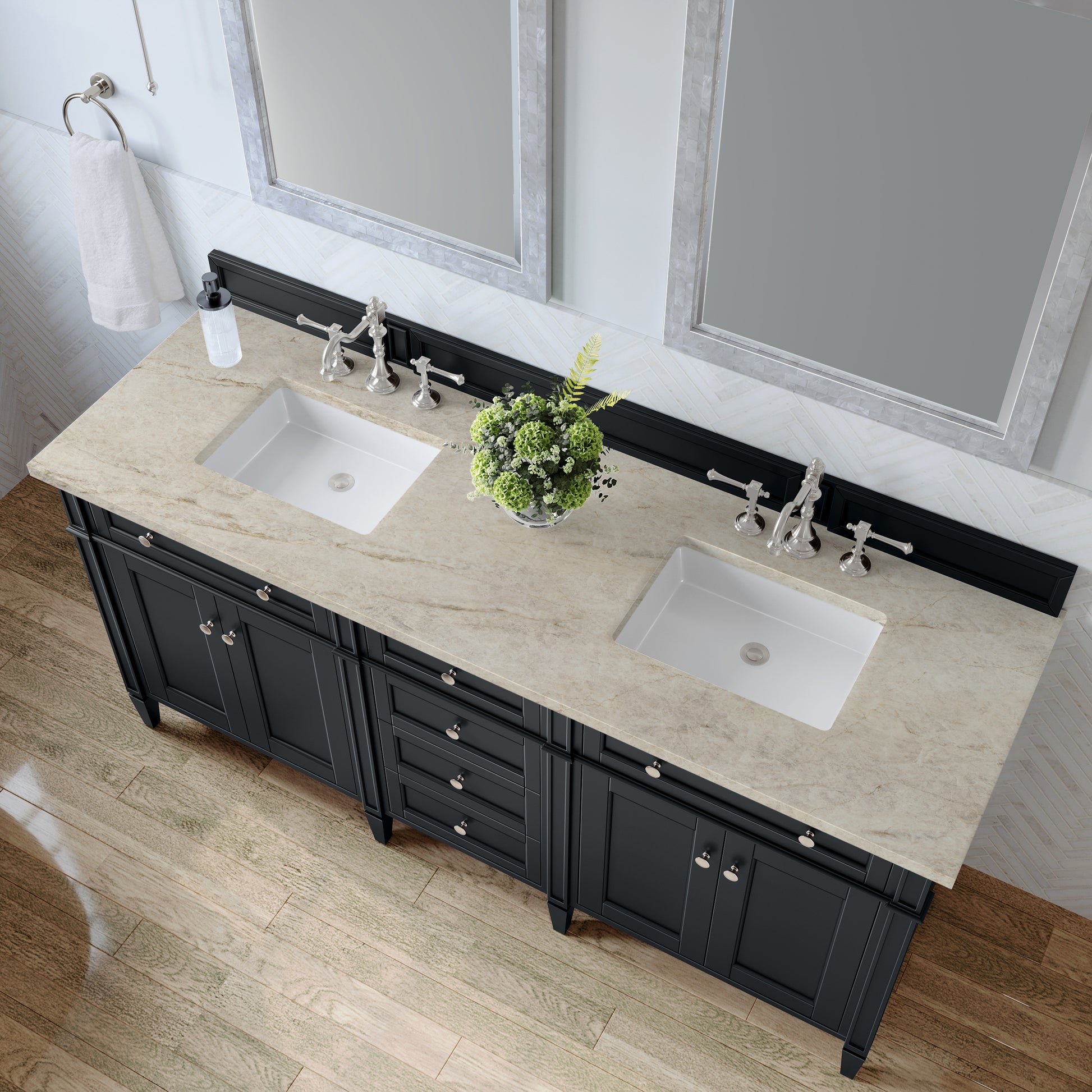 Renovate for Less Atlanta Brittany 72" Double Vanity, Black Onyx, w/ 3 CM Tajnar Eclos Top