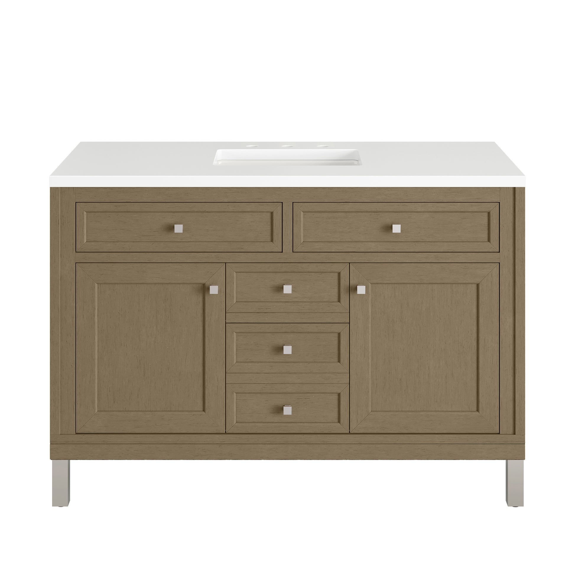 Renovate for Less Atlanta Chicago 48" Single Vanity, Walnut Whisper, w/ 3 CM White Zeus Silestone® Top