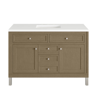 Renovate for Less Atlanta Chicago 48" Single Vanity, Walnut Whisper, w/ 3 CM White Zeus Silestone® Top
