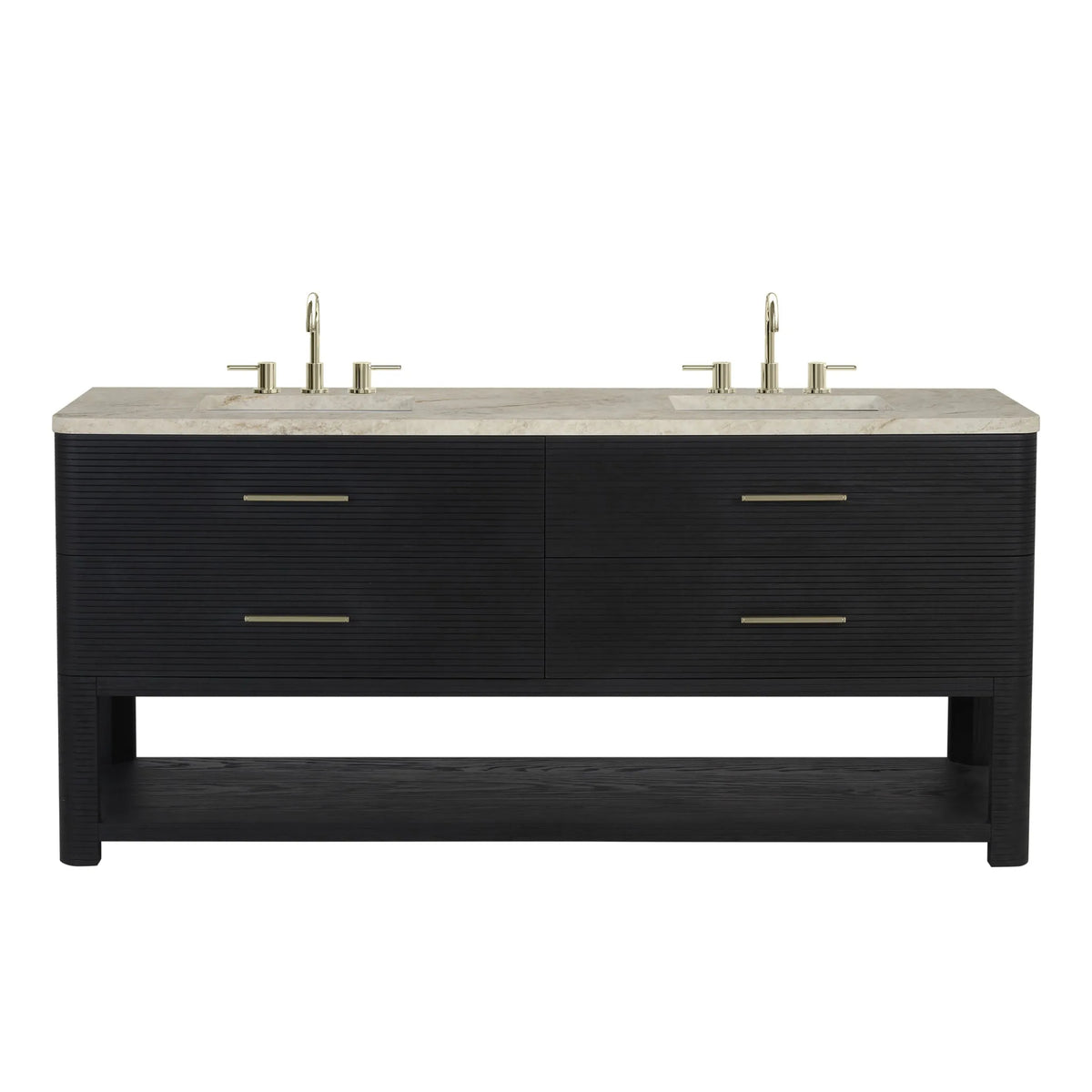 Lucian 72" Double Vanity, Carbon Oak, w/ 3 CM Tajnar Eclos Widespread Top
