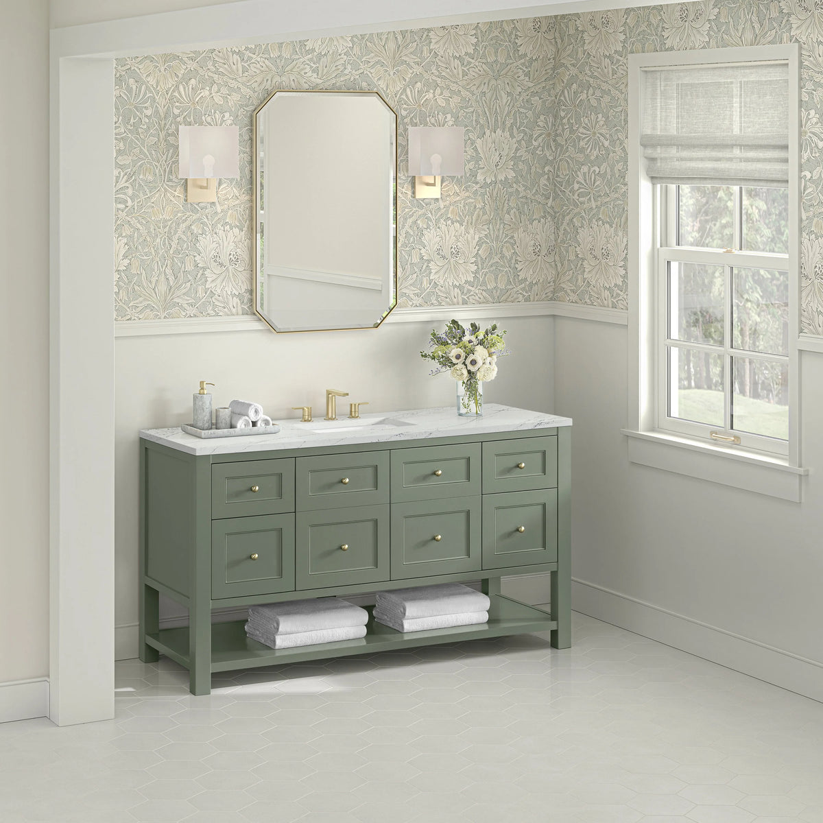 Breckenridge 60" Single Vanity, Smokey Celadon, w/ 3 CM Ethereal Noctis Quartz Top