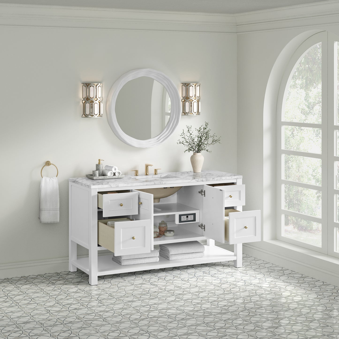 Renovate for Less Atlanta Breckenridge 60" Single Vanity, Bright White, w/ 3 CM Carrara Marble Top