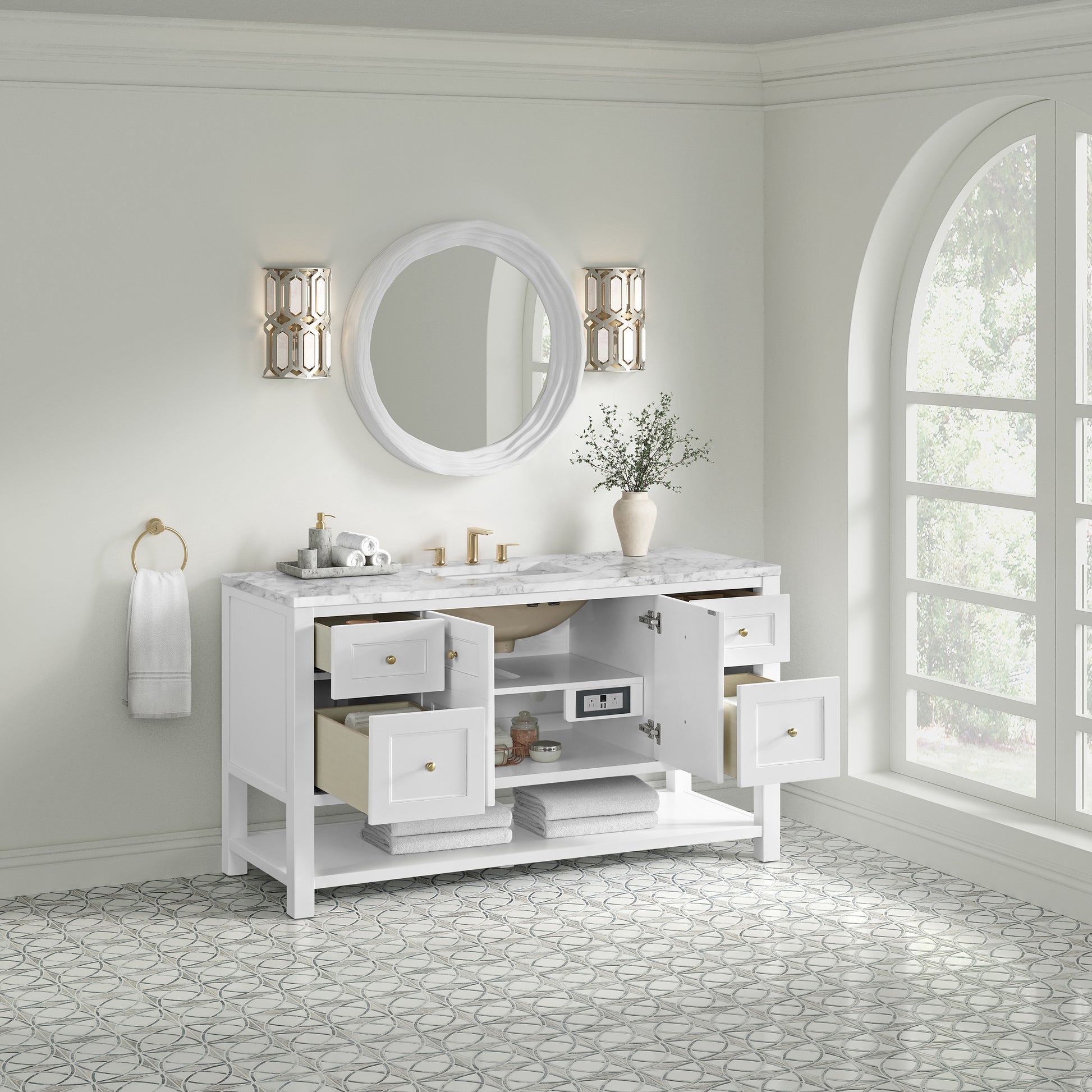 Renovate for Less Atlanta Breckenridge 60" Single Vanity, Bright White, w/ 3 CM Carrara Marble Top