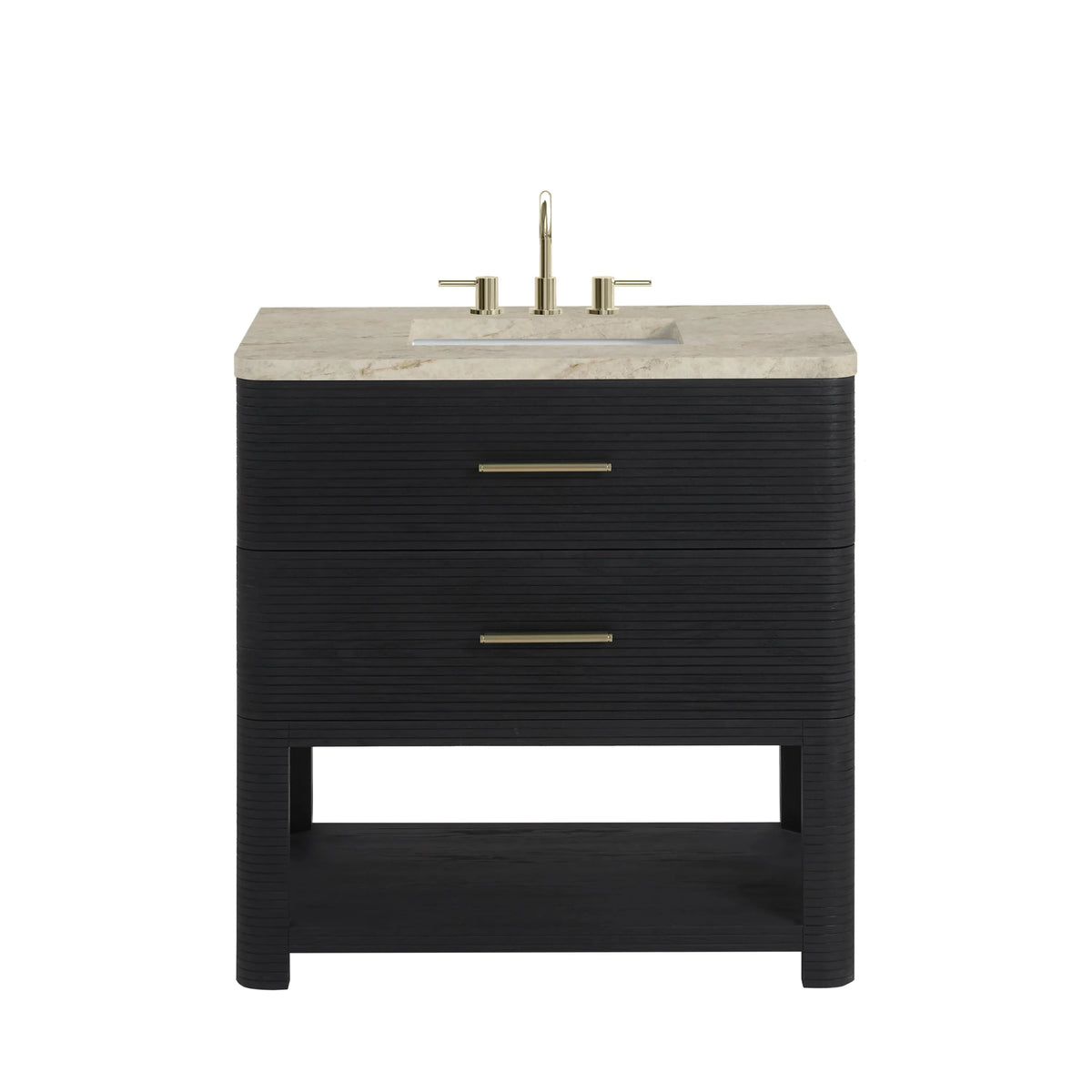 Lucian 36" Single Vanity, Carbon Oak, w/ 3 CM Tajnar Eclos Widespread Top