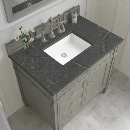 Renovate for Less Atlanta Brittany 36" Single Vanity, Urban Gray w/ 3 CM Parisien Bleu Silestone Top