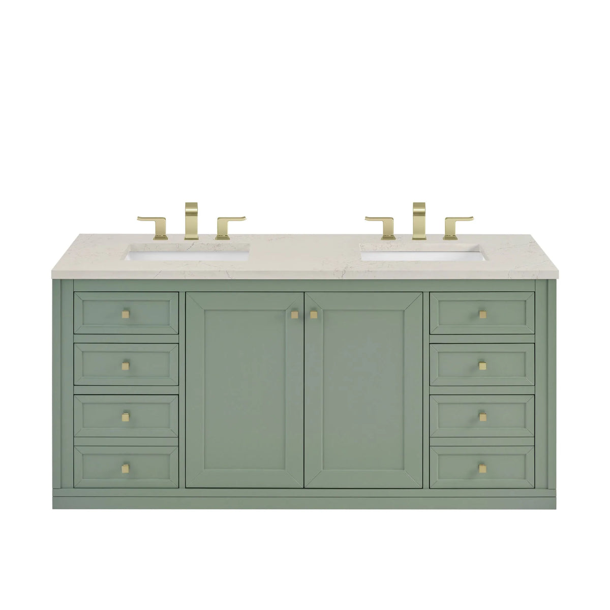 Chicago 60" Double Vanity, Smokey Celadon, w/ 3 CM Siberian Silestone Top