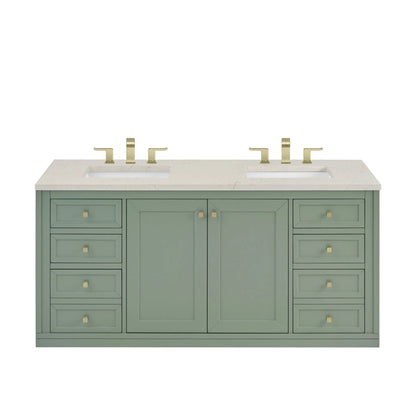 Chicago 60" Double Vanity, Smokey Celadon, w/ 3 CM Siberian Silestone Top