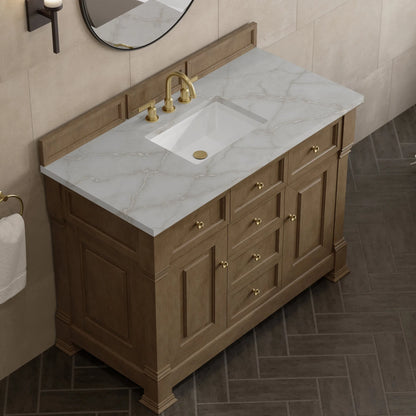 Brookfield 48" Single Vanity, Pecan w/ 3 CM Victorian Silver Silestone Top w/ FreePower Wireless Charger